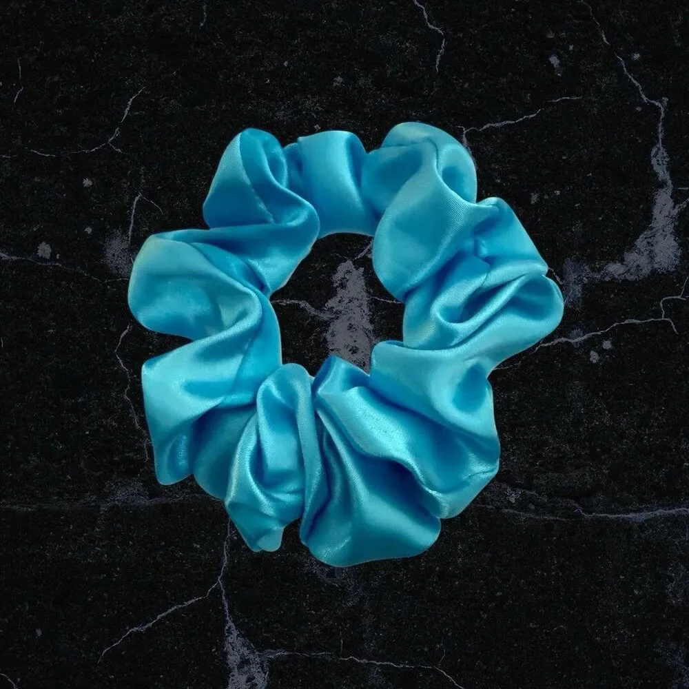 Luxury Blue Satin Scrunchie Handmade – Statement Hair Accessory